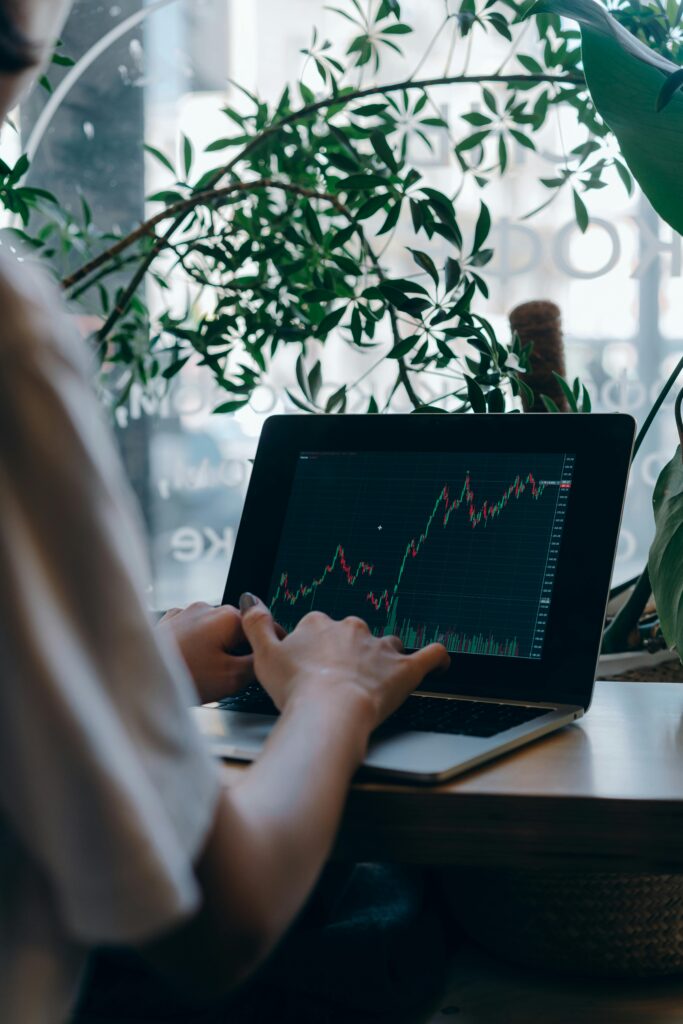 pexels-photo-7681675-7681675 An individual analyzing stock market trends on a laptop in a cozy indoor setting with plants.